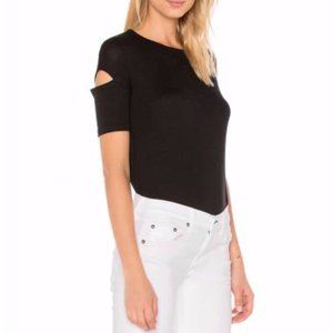 RAG & BONE BLACK COLD SHOULDER ISLAND CREWNECK JERSEY TOP